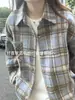 Jaqueta Camisa Xadrez Vermelho Retrô Americana para Mulheres no Outono e Inverno Camisa Espessa Escovada de Manga Longa Top Casual Preguiçoso