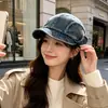 Gorra de pescador de mezclilla lavada de alta gama coreana con etiqueta colgante, otoño e invierno, adelgazante, suave y elegante, gorra de estilo periódico de mezclilla