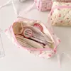 Bolsa de Maquiagem Pequena Floral Estilo Coreano Seção de Alto Valor Bolsa de Armazenamento Portátil de Viagem Necessaire Estudante Estojo de Lápis para Papelaria