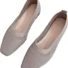 Sapatos Casuais Femininos 2026 Primavera/Verão Novo Estilo Bico Quadrado Tricô Respirável Slip-on Mocassins Baixo Corte Branco Almofada Grou Solado Macio