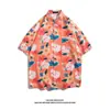 Camisa de Manga Corta de Nicho Ins de Moda para Hombre Verano Casual Playa Estampada Street Holgada Top de Media Manga