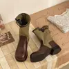 Botas dobladas para mujer, chanclas, pila, pila, dos, 2026, punta cuadrada, botas de jinete, tacón grueso, estilo nuevo, botas de vaquero, caña ancha, retro occidental