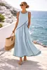 Vestido de Verano Nuevo Europeo y Americano para Mujer 2026, Vestido Estilo Resort Mediterráneo, Vestido de Línea A con Bloques de Color para Mujer