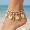 Joias de Concha, Tornozeleira Estilo Étnico Retrô, Moda Personalizada Boêmia com Concha e Pérola, Joia para Pé de Praia
