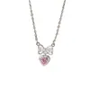 Collar de Corazón Rosa de Lujo Ligero Estilo Coreano y Japonés para Mujer, Cadena para Clavícula de Alta Gama, Diseño de Nicho, Accesorio de Cuello Versátil, Moderno