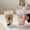 Taza de Vidrio Estilo INS Alta Apariencia Taza de Agua Taza con Popote Gran Capacidad Taza para Jugo Leche con Tapa Taza de Café para el Hogar