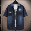 Camisa Jeans de Manga Curta para Comércio Exterior Masculina Verão 2025 Tops Masculinos Jovens Jaqueta Estilo Japonês Ins Camisa Versátil Masculina
