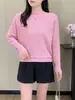 Suéter Nuevo Estilo Coreano Primavera y Otoño 2024 Cuello de Una Línea Holgado Delgado Corto Manga Murciélago Tejido Top Básico para Mujer