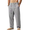Comercio Electrónico Transfronterizo Europeo y Americano Lino de Cuatro Estaciones Holgado para Hombre Casual Simple Holgado Versátil Diseño con Cordón Pantalones Largos de Pierna Recta