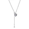 Collar Colgante Corazón de Plata, Estilo de Lujo de Alta Gama, Collar Largo con Cordón para Clavícula para Mujer, Regalo del Día de la Madre