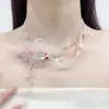 "Taoxi Chunxin" Colar de Flor Rosa Claro com Laço de Verão para Meninas com Temperamento Doce e Corrente para Clavícula Digna de Foto