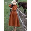 Vestido Retro de Cuello de Camisa de Manga Larga para Mujer de Principios de Otoño, Nuevo Estilo de Otoño Vestido Artístico de Lino de Color Sólido