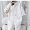 Moda Verão Design Texturizado Camisa Casual de Manga Curta para Homens Modelagem Solta Retrô Japonês Camisa Fina de Meia Manga