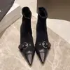 Botines Cortos Estilo Coreano Tacón Kitten Punta Fina Ajustados para Mujer 2026 Otoño/Invierno Nueva Llegada Elegantes Botines de Tobillo de Tacón Alto