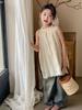 Ins Ropa Infantil 2024 Verano Camiseta de Muñeca con Flores sin Mangas y Cuello para Niña Estilo Coreano Top de Encaje