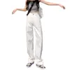 Jeans de Pierna Ancha con Forma de Pera de Talla Grande para Primavera, Otoño e Invierno Pantalones Rectos Blancos de Cintura Alta Elegantes para Mujer