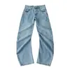 Ws9289-25 Jeans Longo Estilo Europeu e Americano Reto Solto Perna Larga Inverno Novo Estilo com Costura Deslocada Cintura Baixa Comprimento Total
