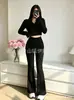 Conjunto Duas Peças Cor Sólida Novo 2026 Top Cropped Manga Longa com Zíper e Calça Flare Cintura Alta Conjunto 7091