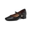 Zapatos Mary Jane retro de una correa para mujer Primavera y Otoño nuevos zapatos de una sola capa punta cuadrada boca poco profunda tacón grueso zapatos de cuero