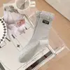 Calcetines Coreanos Dongdaemun Nuevos Primavera y Verano 2026 para Mujer con Lazo 3D, Calcetines a Media Pantorrilla con Etiquetas de Tela de Letras, Calcetines Holgados