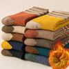 Meias transfronteiriças femininas de inverno com forro de fleece, meias grossas para casa com três listras, meias de terry femininas combinando cores, meias quentes tipo toalha