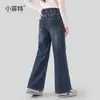 Little Feite 2026 Nova Moda Outono Calça Jeans Flare Lavada para Meninas Mais Velhas, Calça Estilosa e Versátil para Meninas