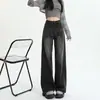 Jeans Retro Rectos de Talla Grande para Mujer Color Negro Gris Lavado Pierna Ancha Nuevos mm Sueltos Adelgazantes Cintura Alta