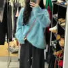 Suéter felpudo azul estilo preguiçoso, pulôver de gola redonda para mulheres, nova coleção de outono 2026, valoriza a silhueta e elegante, espessado