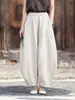 26 Verano Nuevo Algodón Lino Mujer Retro Versátil Cintura Elástica Casual Pantalones de Nueve Cuartos Sueltos Patchwork Pantalones Linterna