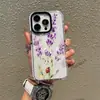 Funda de teléfono transparente anti-caídas de color contrastante para iPhone 16 con estampado de mariquita lavanda, funda suave floral artística, en stock para venta al por mayor