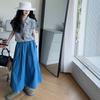 Conjunto de Verão para Meninas 2025 Nova Moda Menina Han Xizai Estilo Crianças Grandes Camisa de Manga Curta Calça Culotte Jeans Tendência