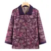 Nueva colección de primavera y otoño: Top cárdigan estilo chino con cuello para madres, camisa casual de manga larga holgada con estampado, diseñado para mujeres de mediana edad y mayores