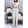 23177 Da Ai Mei Yuan Verão 2025 Novo Estilo Gola Franzida Emagrecimento Manga Curta + Calça Perna Larga Ajuste Slim Moda Roupa Feminina