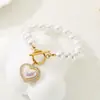 Estilo Playa Verano Corazón Diseño Retro Francés Perla Chapado en Oro Hebilla OT Acero Inoxidable Concha Estrella de Mar Colgante Pulsera