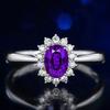 Anillo de compromiso de princesa con gema de color, clásico europeo y americano, con diamante, circonita y zafiro ovalado para mujer