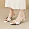 Pantuflas de tacón alto, colección primavera 2026, nuevas pantuflas casuales y ligeras para mujer con punta, diseño de una tira para usar en exteriores, sandalias de tacón alto