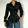 Moda Femenina Versátil de Color Sólido con Cintura Ajustada, Cuello, Volantes y Pliegues - Otoño 2026
