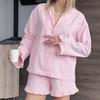 Pijama de Algodón Puro para Mujer, Estilo Europeo y Americano, Novedad Otoño 2026, Transpirable, Manga Larga, Shorts, Conjunto de Dos Piezas para el Hogar para Mujer