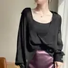Proteção Solar Versátil Pequeno Xale Alça Artefato Elegante Moda Confortável Feminino Franzido Prata Torcido Top