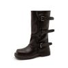 Sensación Relajada~ Botas de Pantalón con Suela Gruesa para Mujer, Botas de Caballero de Otoño, Botas de Chimenea de Diseño Nicho, Botas plisadas de media pantorrilla