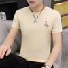 Camiseta Masculina de Manga Curta Primavera e Verão Nova Gola Redonda Solta Pulôver Estampa de Coração Manga Meia Manga Roupas de Estudante