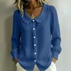 Camisa de lino para mujer, diseño cruzado europeo y americano 2026, nicho, para el trabajo, manga larga, holgada, cuello en V, para todas las estaciones