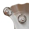 Pendientes de Aro Plateados con Perlas Grandes Estilo Coreano para Mujer, Pendientes de Lujo Ligero de Nicho de Alto Temperamento, Accesorios Exagerados para la Oreja, Cierres de Oreja