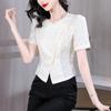 Camisa cheongsam mejorada para mujer, verano 2024, nueva blusa corta retro con hebilla irregular, camisa de cintura ajustada