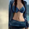 Traje de Baño Bikini para Mujer Nuevo Estilo Pura Pasión Conjunto Dividido de Cuatro Piezas Conservador de Alta Gama Traje de Baño para la Playa Traje de Baño para Baños Termales