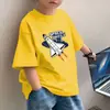 2035# Roupa Infantil de Verão Algodão Puro Nova Camiseta Infantil de Menino com Desenho de Avião Manga Meia Estação Crianças Médias/Grandes