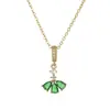 Novos Brincos de Vestido Verde com Zircônia de Cobre de Luxo Leve Estilo Japonês Conjunto com Pingente de Menina de Balé com Corrente de Aço Inoxidável