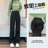 Pantalones de Trabajo Rectos Forrados de Lana Estilo Nuevo Otoño e Invierno de Fábrica Original Pantalones de Senderismo para Mujer Cintura Alta Pierna Ancha A prueba de Viento Pantalones Deportivos E421