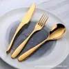 Faca, Garfo e Colher de Aço Inoxidável 304 Conjunto de Talheres Três Peças Criativo Revestido de Titânio Restaurante Ocidental Faca de Bife, Conjunto de Colher e Garfo
