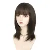 Peluca para Mujer Estilo Japonés Coreano de Longitud Media Recta con Flequillo Color Marrón Frío Capas Longitud Clavícula Peluca de Fibra Química de Seda de Alta Temperatura